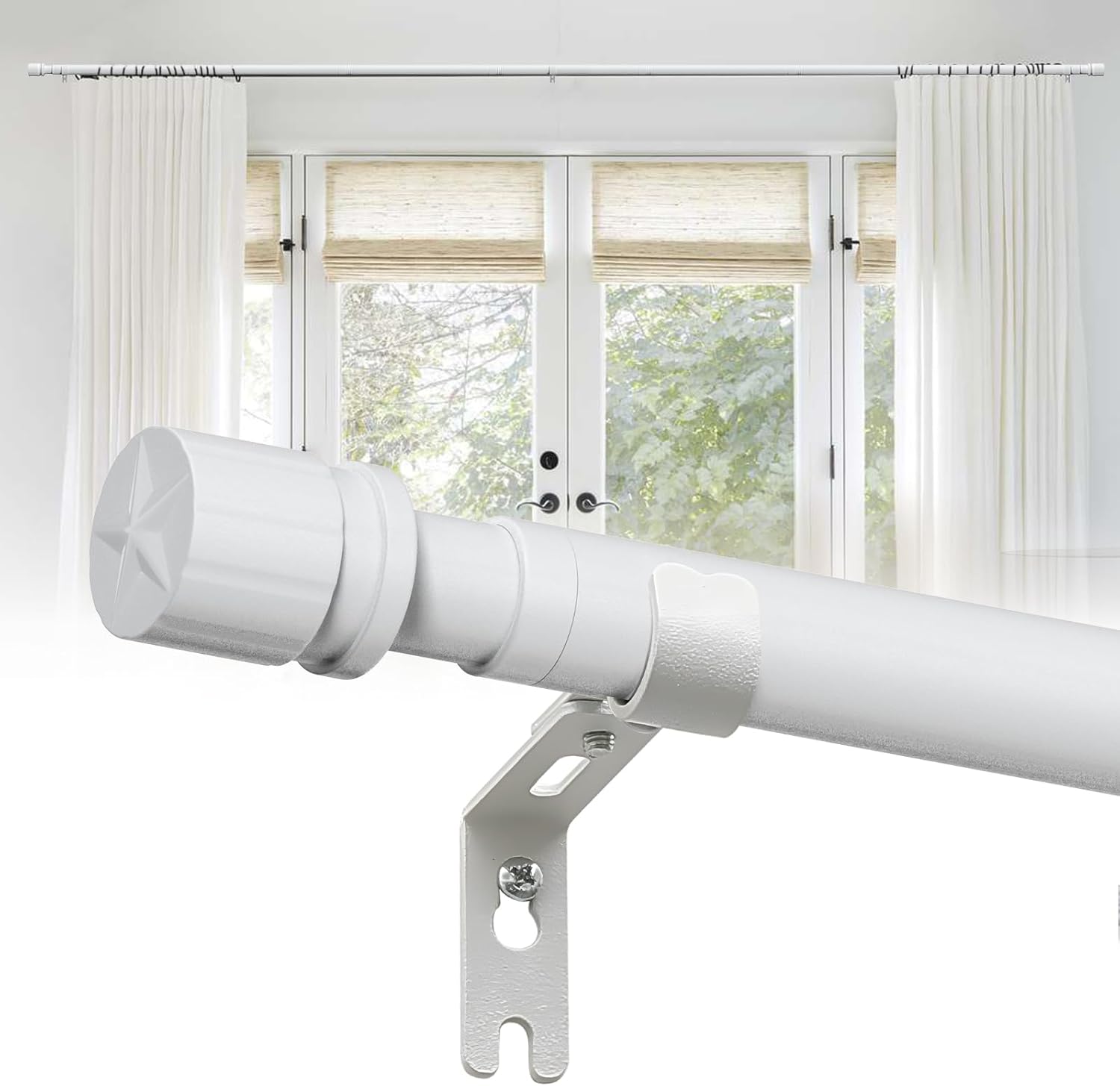 Curtain Rods for Windows 24 to 44 Inches, 1 Inch Short Black Curtain Rod Set, Adjustable Heavy Duty Decorative Drapery Rods for Small Cafe Windows French Door
