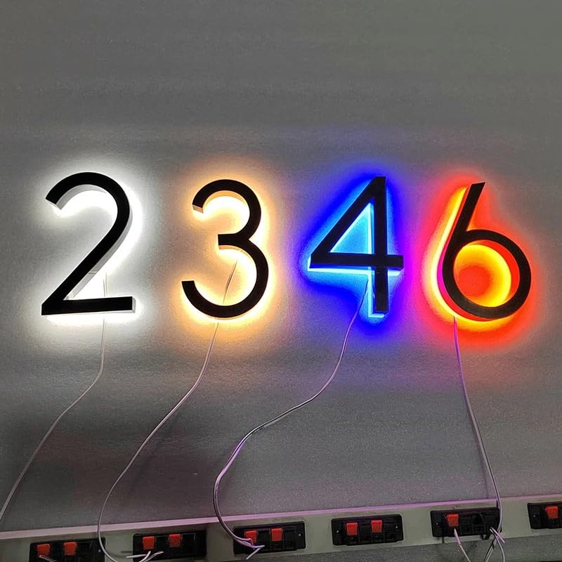 Numeros Adhesivos Luz LED 3D de Metal for casa, luz en forma número, letra acero inoxidable for exteriores, placa dirección, puerta Hotel for el hogar(5,25CM_WARM LIGHT)