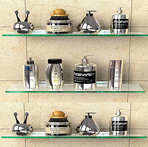 Image of Creative Arts n Frames Set of 3 Multi Purpose Polished Glass Shelves, Wall Mount Shelf for Bathroom, Bedroom, Living Room, Office and Kitchen (12x6 inch)