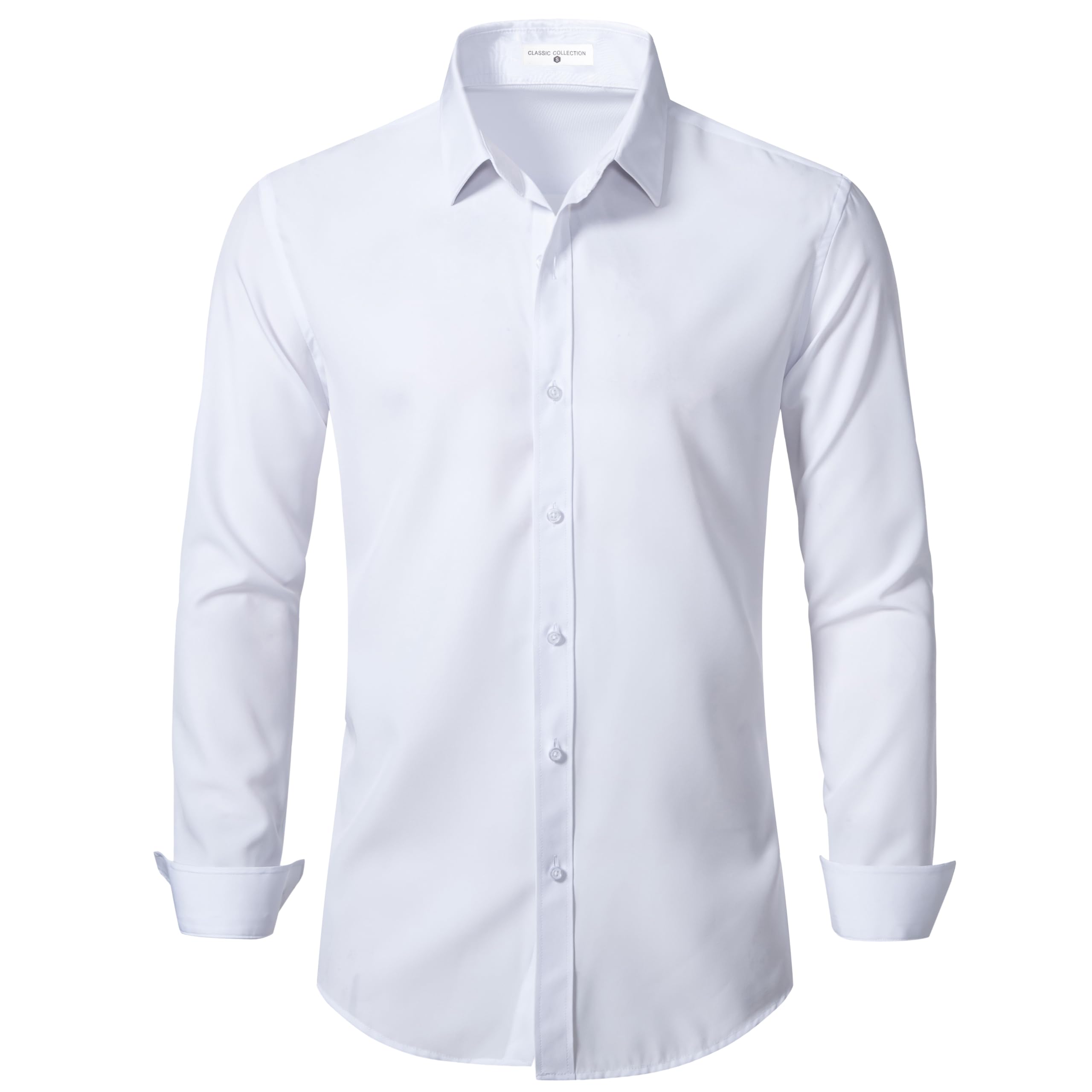 Mens Slim Fit Dress Shirts Solid Long Sleeve Formal Shirts Business Casual Wedding Button Down Shirts