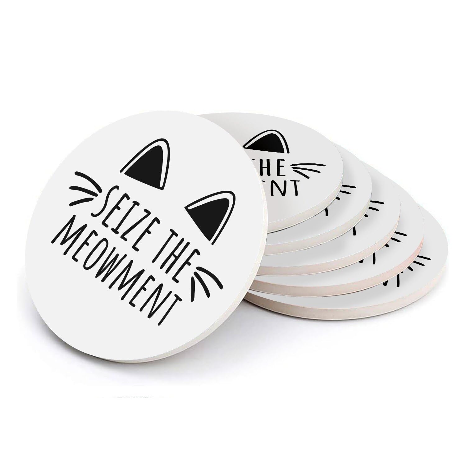 Sous-verre ronds en céramique chat Lot de 6 dessous de verre absorbants
