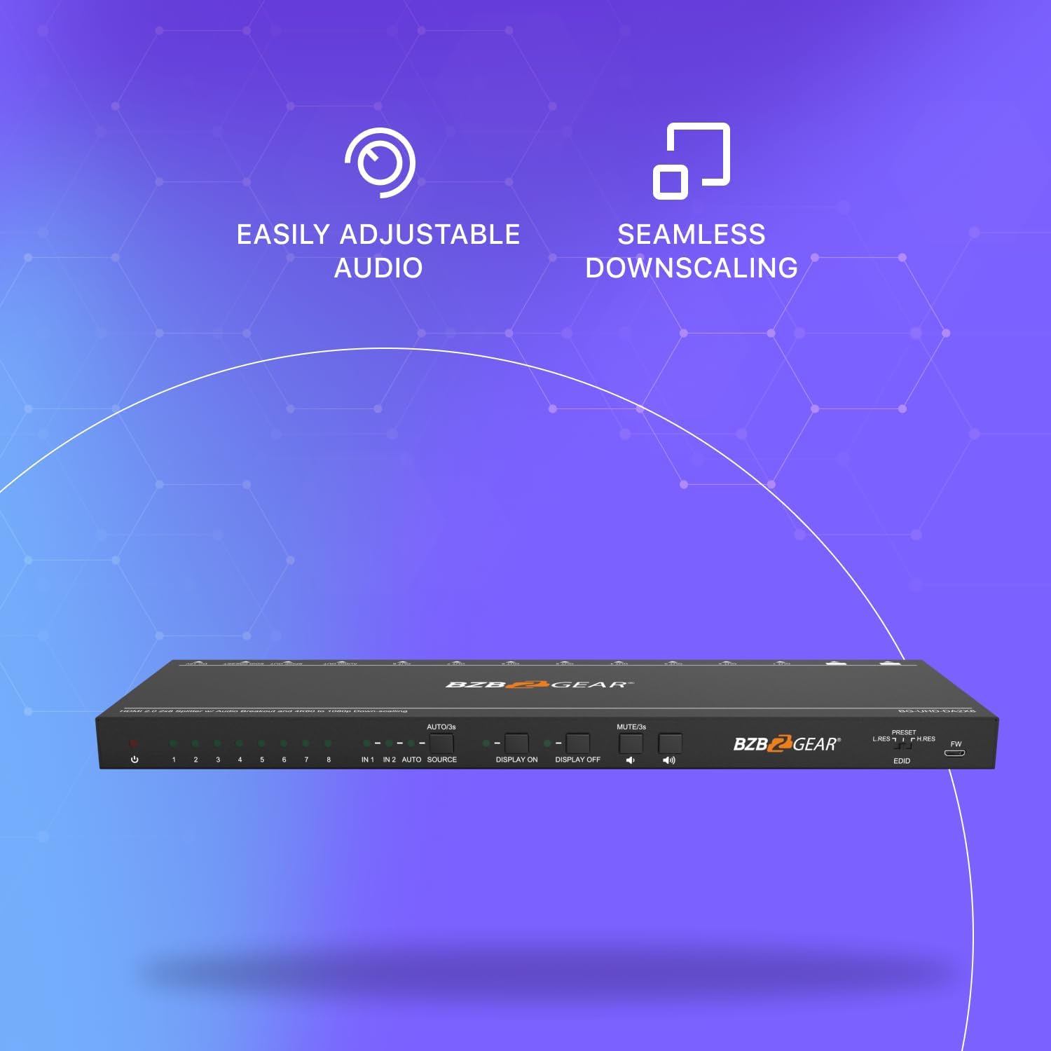 BZBGEAR 2x8 4K UHD HDMI Splitter/Distribution Amplifier w/CEC Turn On/Off TV - BG-UHD-DA2X8