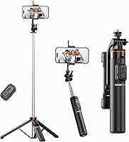 Vista 1 de C13D - Trípode portátil para teléfono de 53 pulgadas con 8 luces LED desmontables, trípode de vlog 4 en 1 con control remoto Bluetooth y base