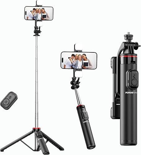 C13D - Trípode portátil para teléfono de 53 pulgadas con 8 luces LED desmontables, trípode de vlog 4 en 1 con control remoto Bluetooth y base de