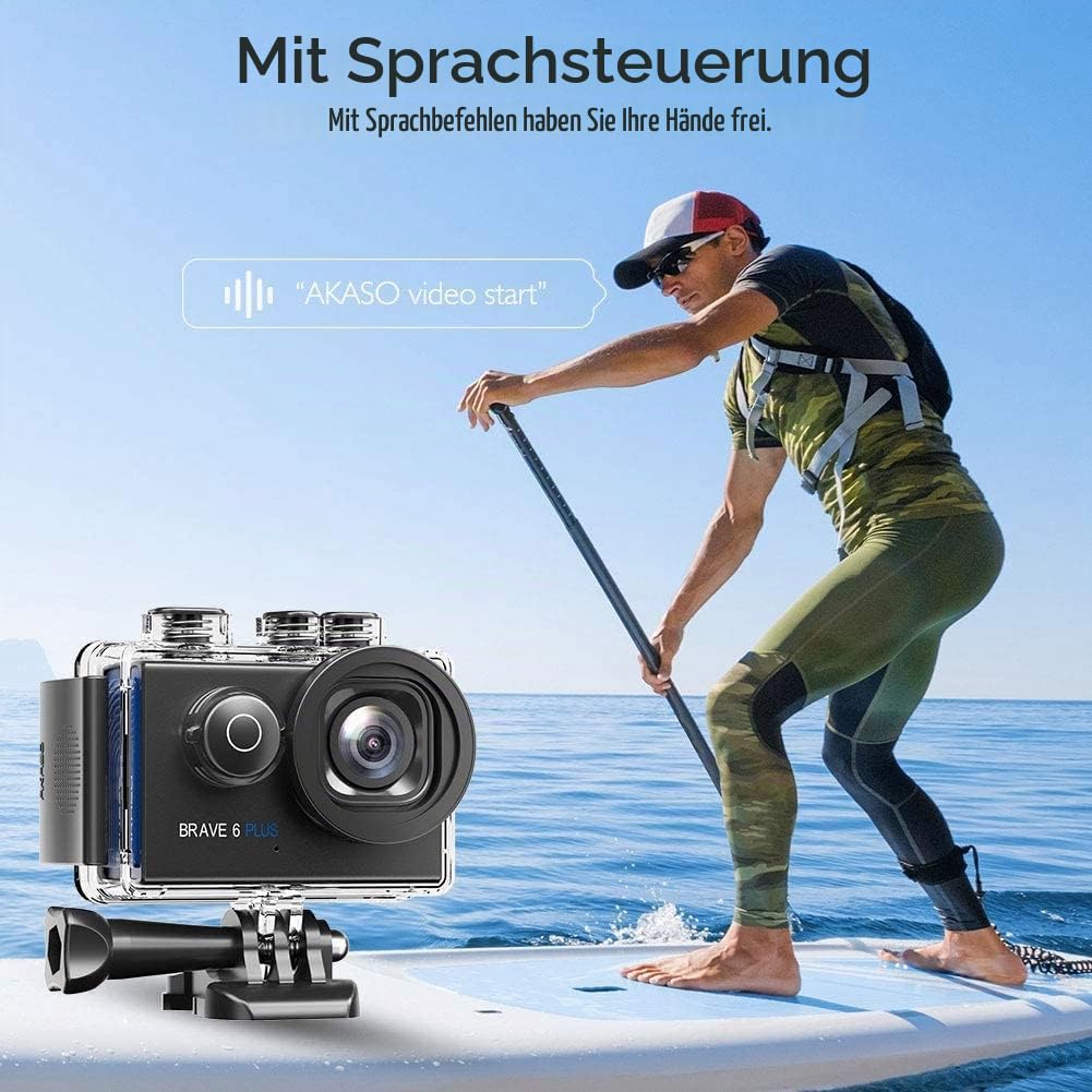 Akaso Action Cam 4K30FPS 20MP WiFi Actionkamera mit Touchscreen EIS 4X Zoom Fernbedienung 40m Unterwasserkamera mit 2X 1350mAh Akkus und Helmzubehör Kit – Bild 4