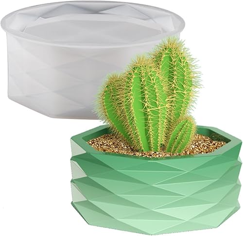 Molde de silicona para macetas de hormigón a rayas origami para suculentas, jarrón, cemento, arcilla, yeso, epoxi, caja de almacenamiento