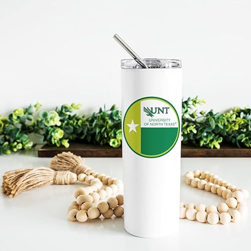 Miniatura 4 de University of North Texas - Vaso delgado para agua, acero inoxidable, vaso con popote y tapa, doble pared, de acero inoxidable (University of North