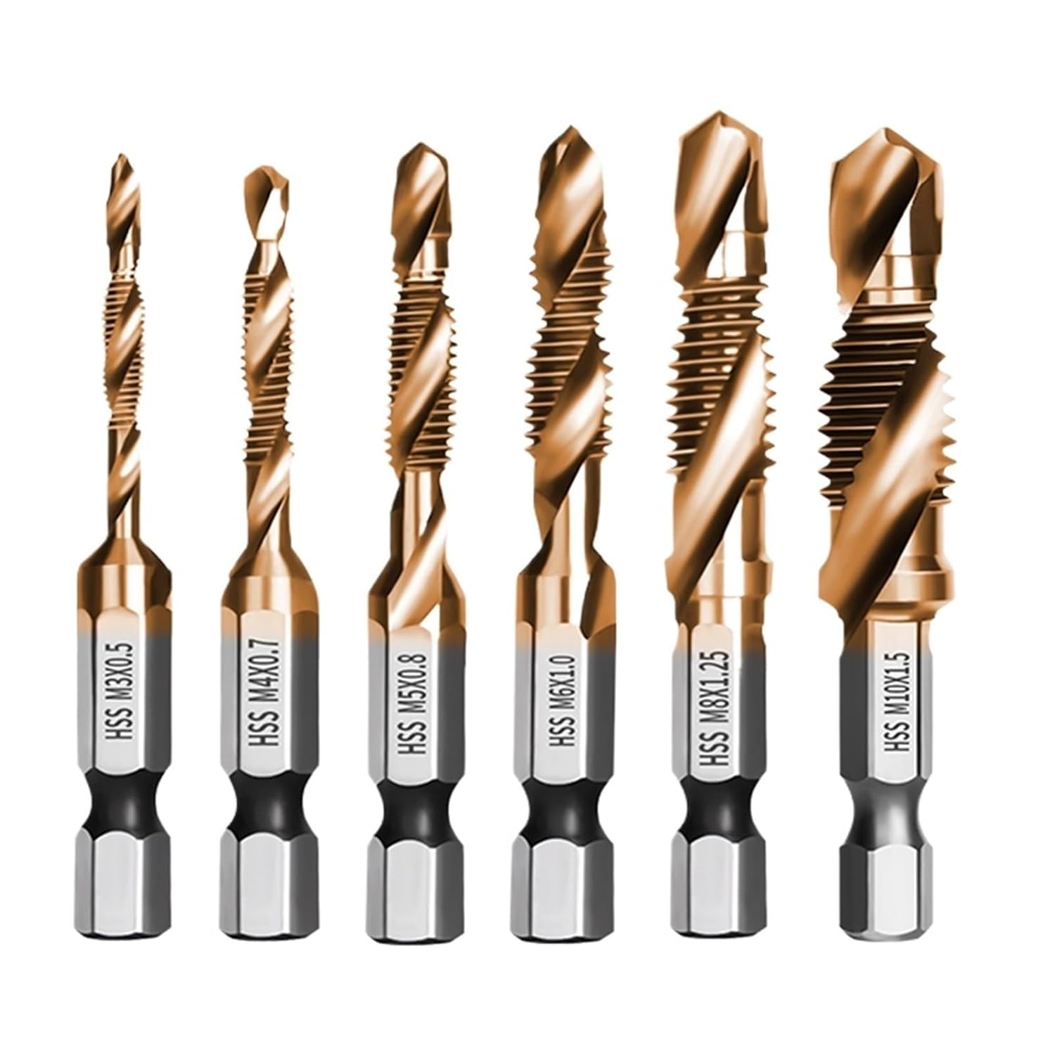 Tap Drill Bits Set Titanium Plated Hex Shank HSS Countersink Thread Metric Screw Machine Compound M3 M4 M5 M6 M8 M10 Hand Tools(M5x0.8 Golden)