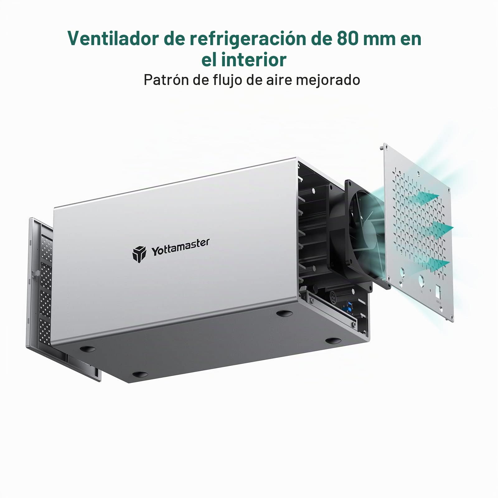 Yottamaster 4 Bahías Aluminio Caja para Disco Duro de 2.5"/3.5" SATA HDD/SSD Soporta 4 x 22TB, USB 3.0 Externo Carcasa para Disco Duro con Ventilador de 80mm