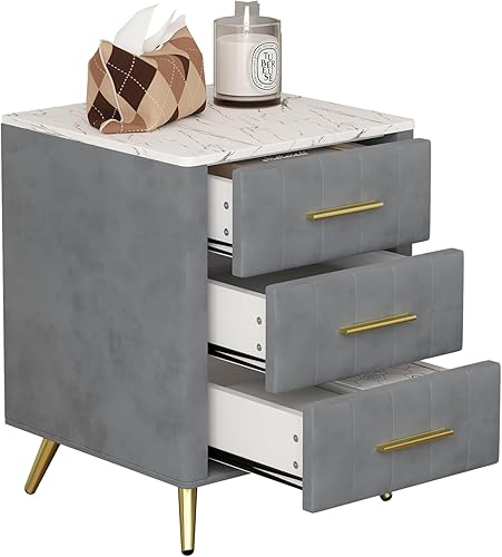Miniatura 19 de SOFTSEA Mesita de noche de terciopelo con 2 cajones, moderna mesita de noche tapizada con almacenamiento, mesa auxiliar con tira de purpurina
