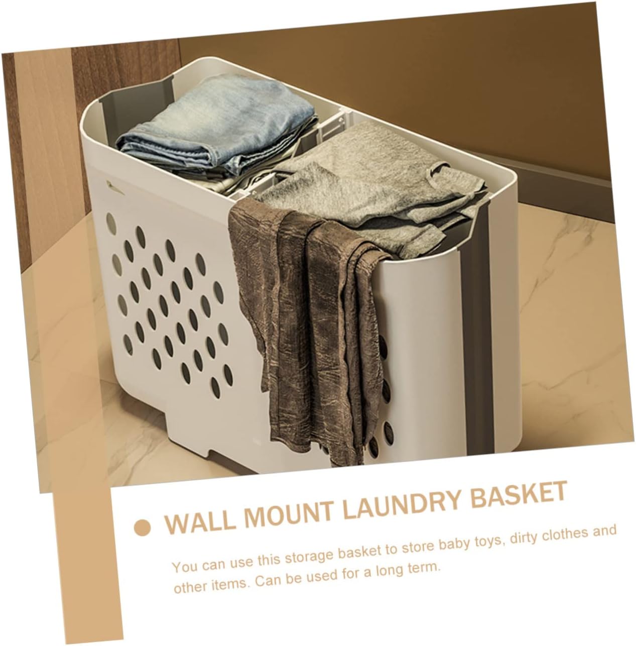 Foldable Wall Mount Laundry Basket with Dual Compartments PP Tpe Material Clothes Storage Organizer for Bathroom Space Saving Heavy Duty Dirty Clothes Hamper with Smooth Surface