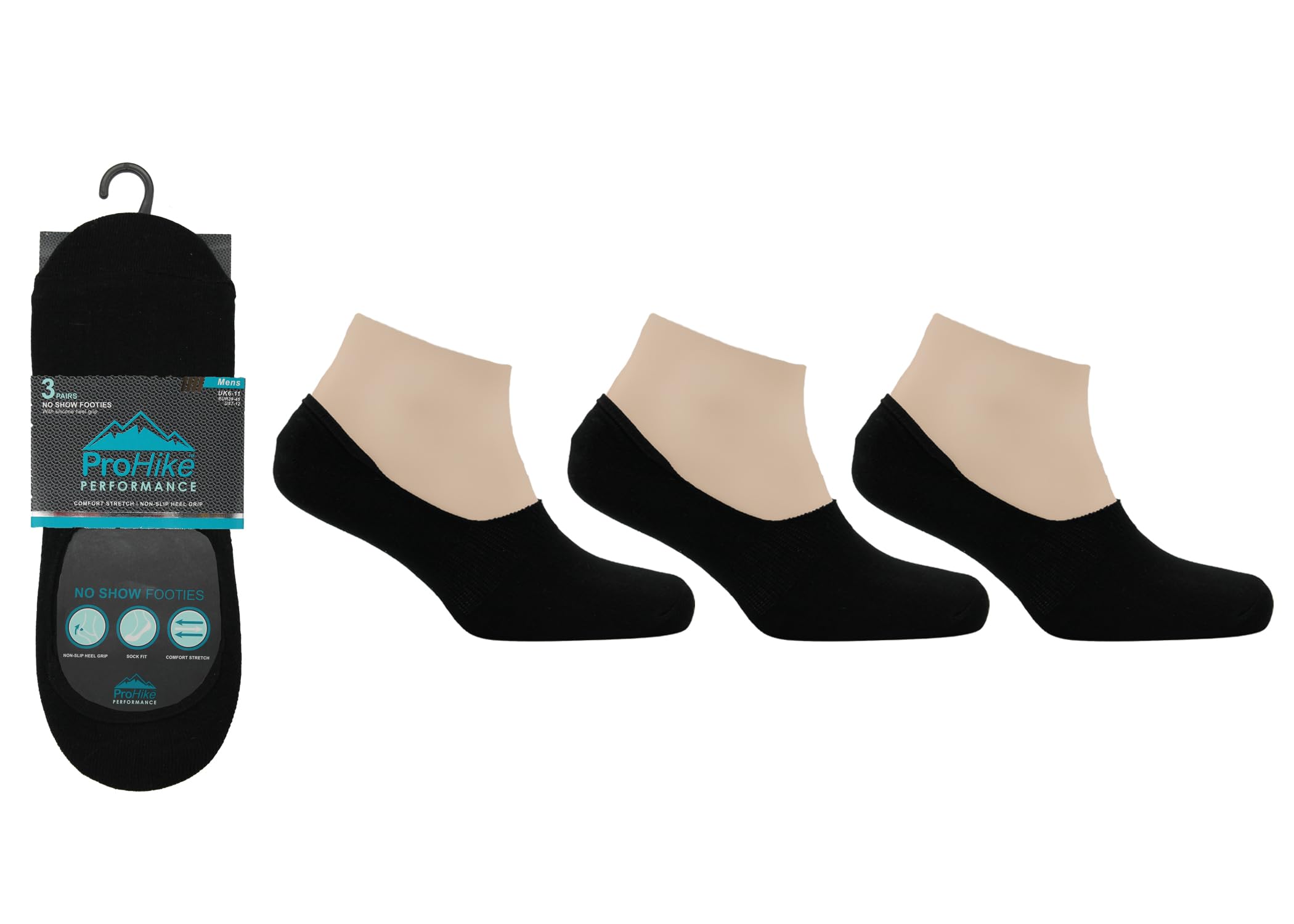 12 Pairs Mens Cotton Invisible Footsies Liner Socks with Silicone Heel Black