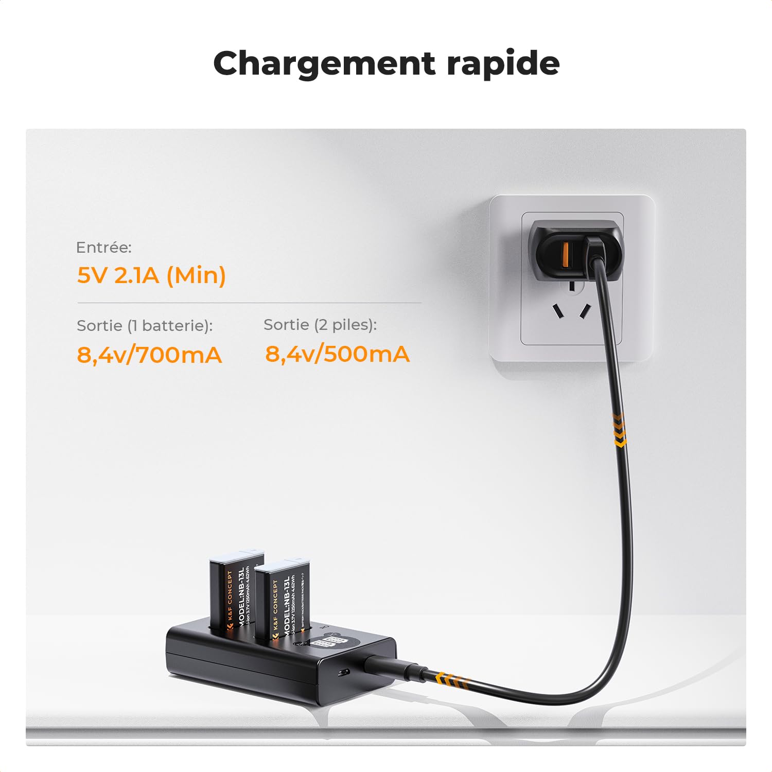 K&F CONCEPT NB-13L Batterie de Remplacement 2-Pack avec Chargeur LCD Dual Slot, Compatible avec Canon EOS G7X3/G7X2/G9X/G5X/SX720HS Cameras etc.