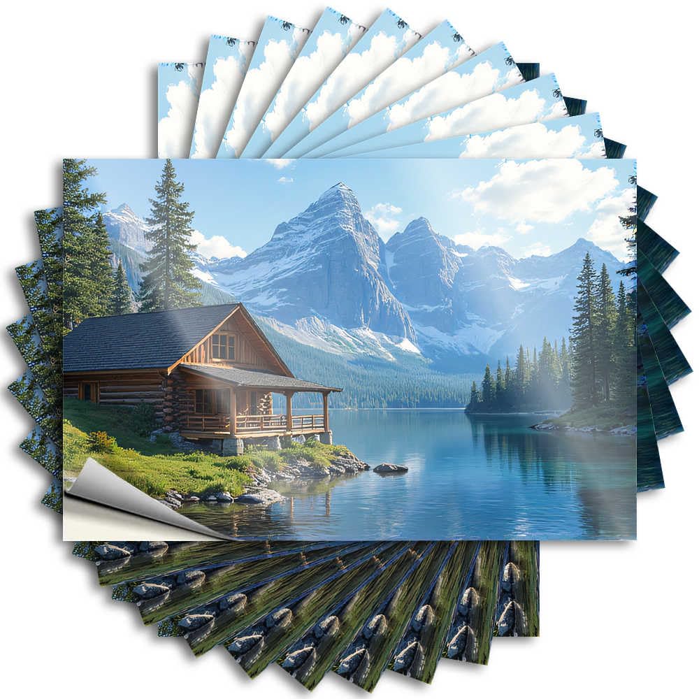 Sticker - High Case Serene Cabin By The Lake and Mountains for Items Guys(12X18CM)