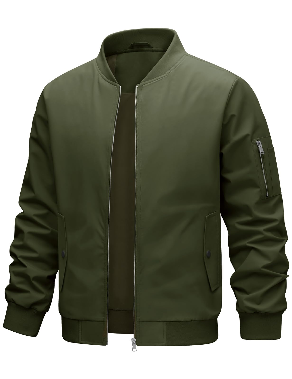 Xnova Chaqueta Ligera de Hombre Impermeable Cortaviento Chaqueta Entretiempo Hombre con Cremallera, Estilo Casual Deportivo con Bolsillos Chaquetas Softshell Primavera Verano, Verde Militar, L