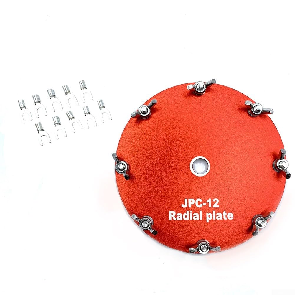 Piastra di messa a terra in alluminio compatibile con JPC-12 portatile a onde corte - 11 cm di diametro 3 mm di spessore, disco di rete a terra rosso con terminale