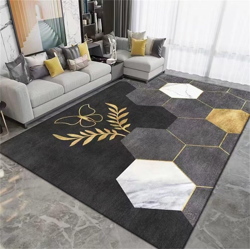 Tapis de salon XXL 140x210cm gris foncé avec imprimé géométrique moderne