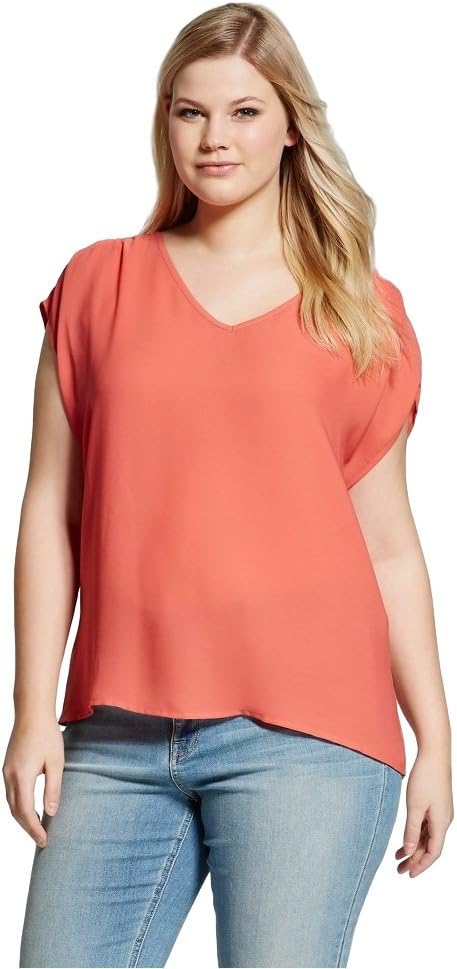Eclair Women's V-Neck Coral Short Sleeve Blouse