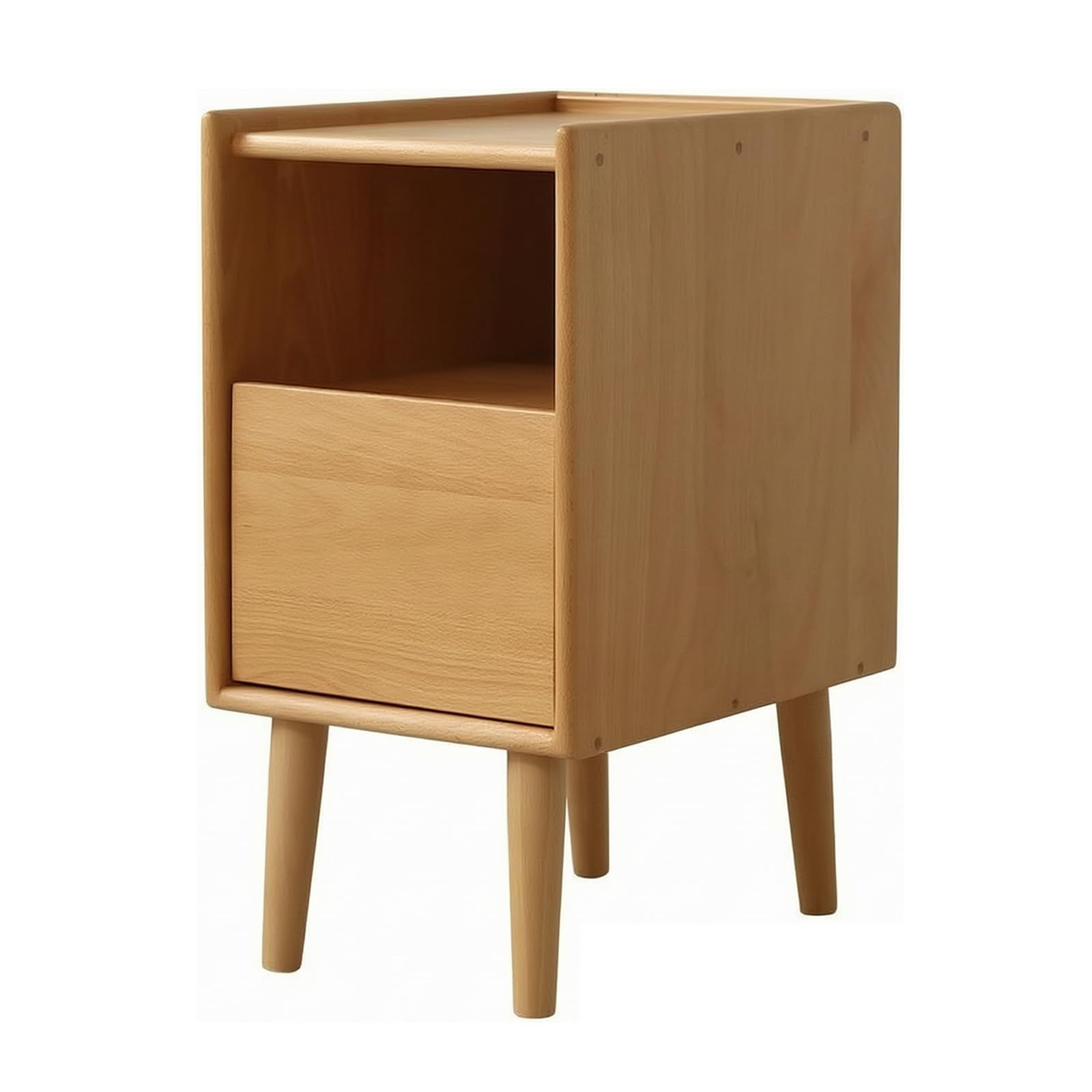 GWZHQIF Solid Wood Narrow Nightstand, Mini Bedside Cabinet with Single Drawer & Open Compartment, Space Saving Bedside Storage Side Table for Bedroom Livingroom(Color:Natural wood)