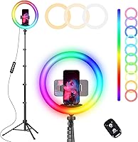 Vista 8 de UBeesize - Anillo de luz para selfies de 12" con soporte de trípode extensible de 62" y control remoto, luz LED circular con soporte para teléfono