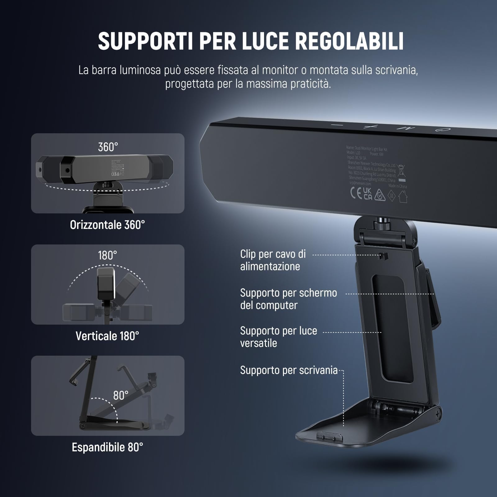 NEEWER BASICS 12W Barra Luce Monitor e Stand (2pz), Lampada Scrivania LED per Casa Ufficio Videoconferenza Computer Laptop Webcam Zoom Streaming, Bicolore Dimmerabile, Telecomando/Controllo Touch, L10