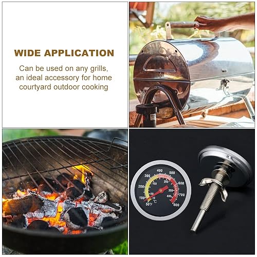 Miniatura 3 de Mtsooning Termómetro de barbacoa de carbón de 2 38 pulgadas, cara 800F, medidor de temperatura para parrilla, ahumador de madera, carne al aire