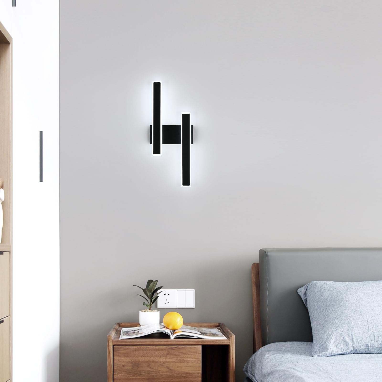 DELIPOP Aplique LED de Pared Interior, 32W 3600LM Lámpara de Pared Moderna 6500K, Negro Iluminación Luz pared Interior para Sala de Estar Dormitorio Escaleras Pasillo