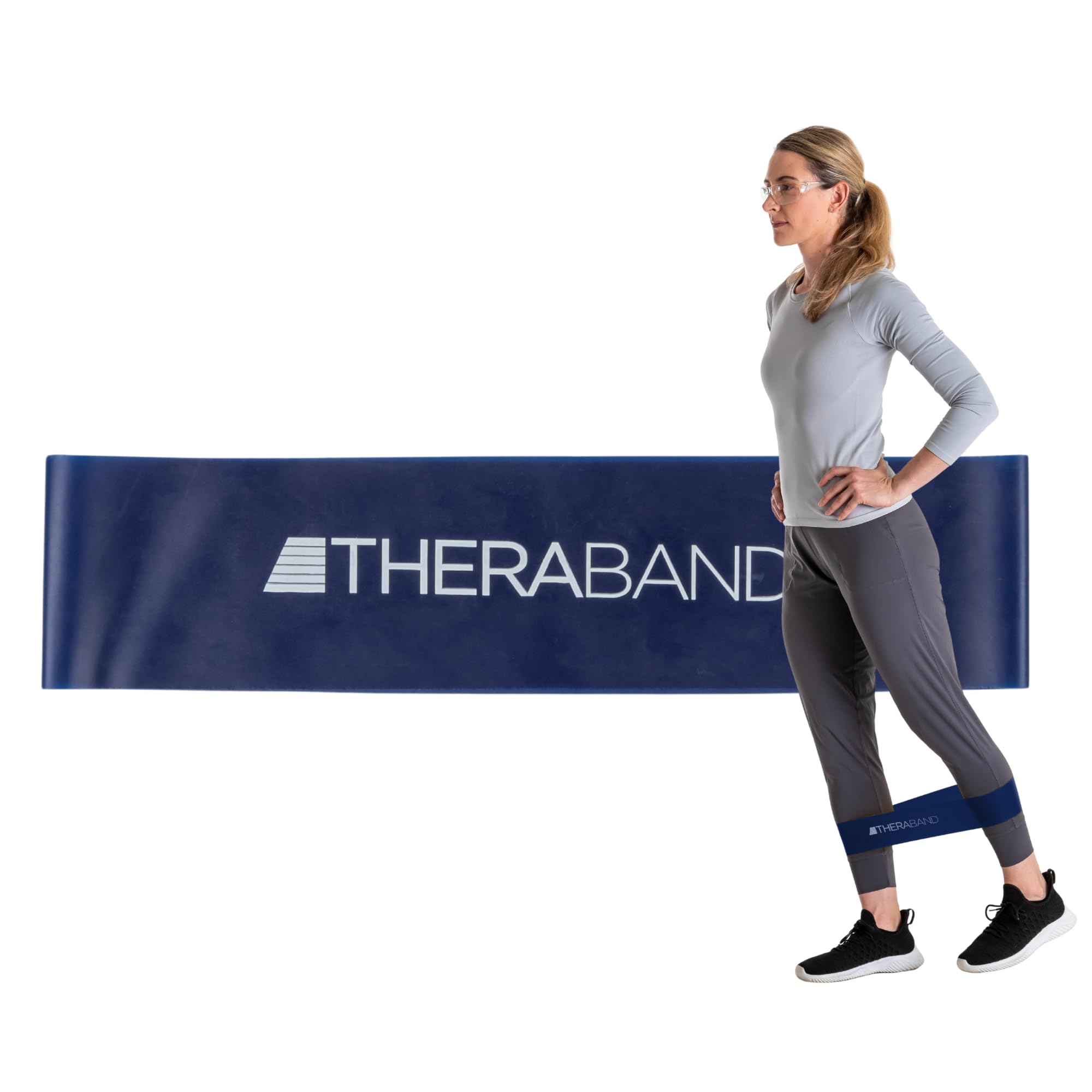 TheraBand Fascia di resistenza, mini fascia professionale in lattice per pilates, crossfit, yoga, stretching, fisioterapia, allenamento della forza senza pesi, 30,​5 cm, blu, extra pesante, livello