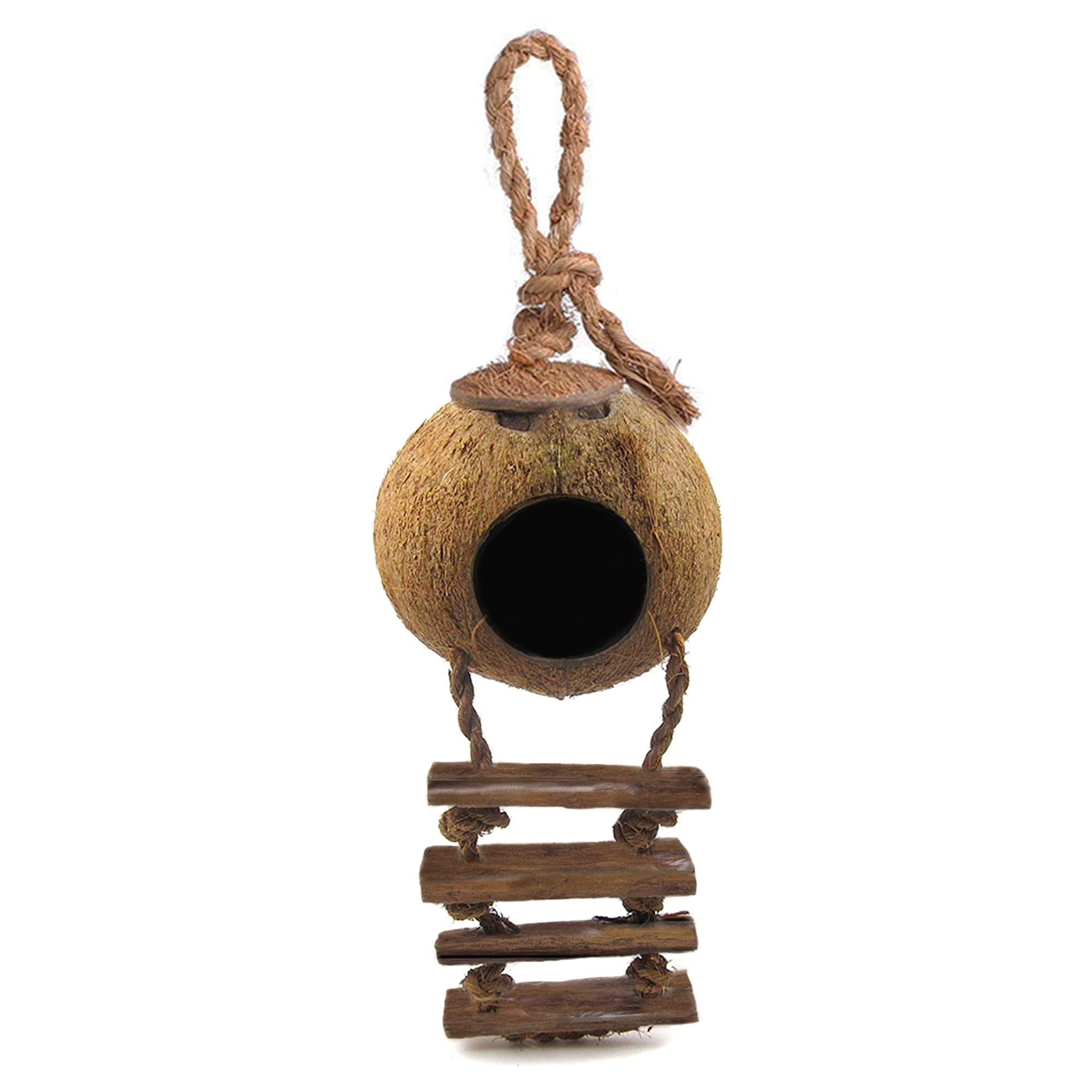 SunGrow Leopard Gecko Coconut Hut with Ladder, Hanging Coco Shell Hide Habitat Accessory, Climbing Cave Decor for Reptile Enclosure Tank Setup, Enrichment Shelter with Loop Mount Design - image 2