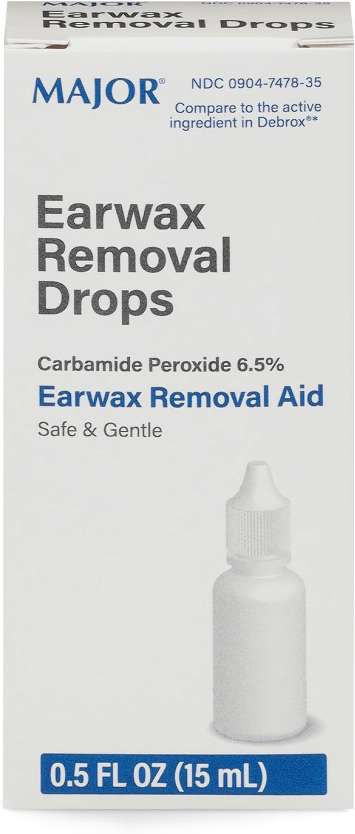 MAJOR Earwax Removal Drops with 6.5% Carbamide Peroxide - Gentle & Safe Earwax Removal Aid for Adults & Children 12+ - Ear Cleaning Solution, 0.5 Fl. Oz. (15mL)(Pack of 1)