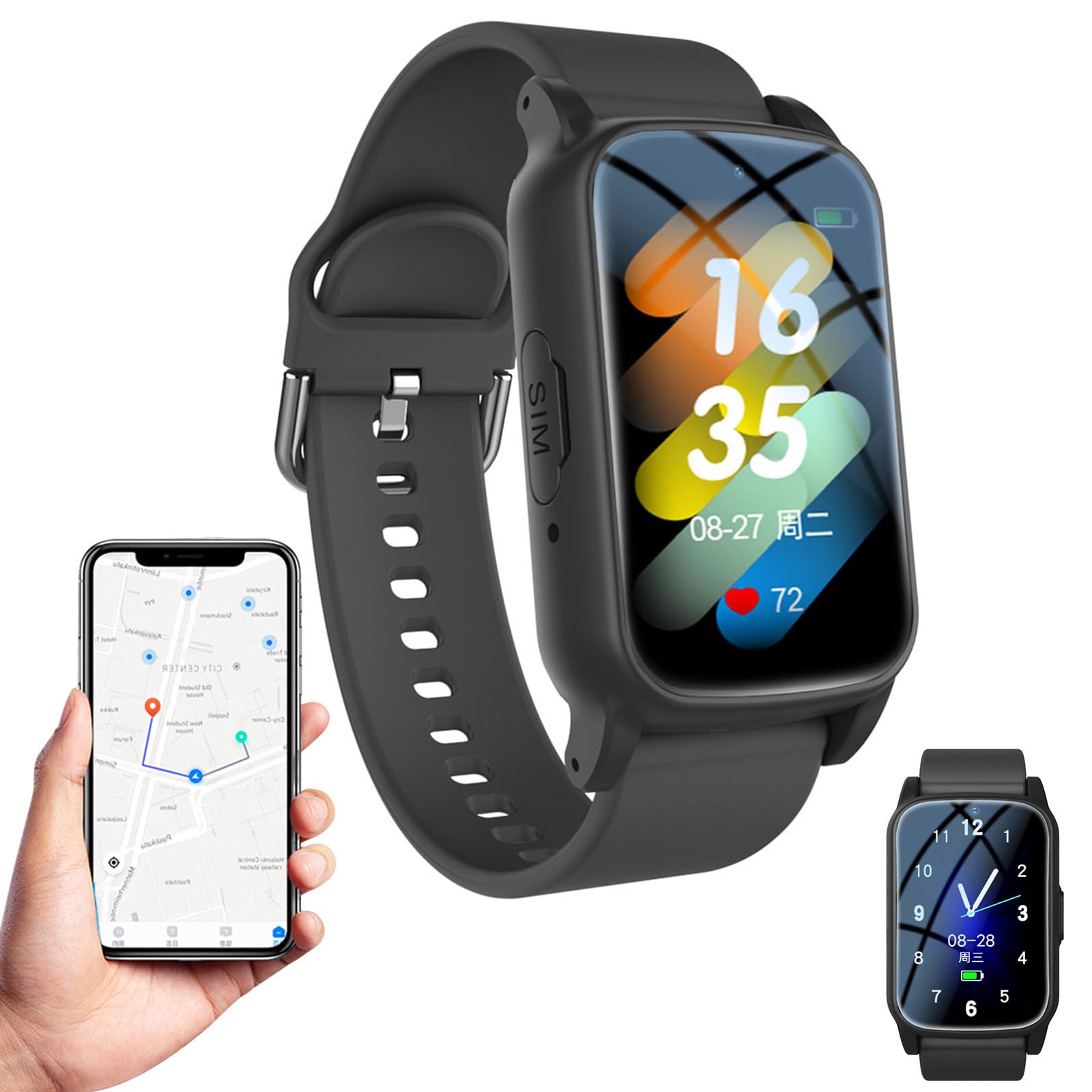 LRPMGZYoe Fall Detection Smartwatch Personal for The Elderly Black