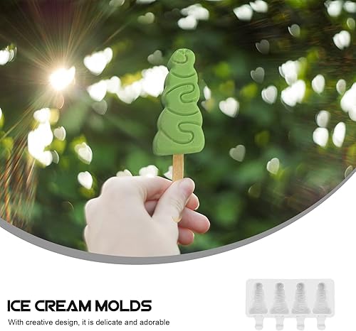 Miniatura 2 de Cabilock Molde de helado de silicona para paletas de hielo para árbol de Navidad, pastel de bricolaje con palos de madera, 1 juego
