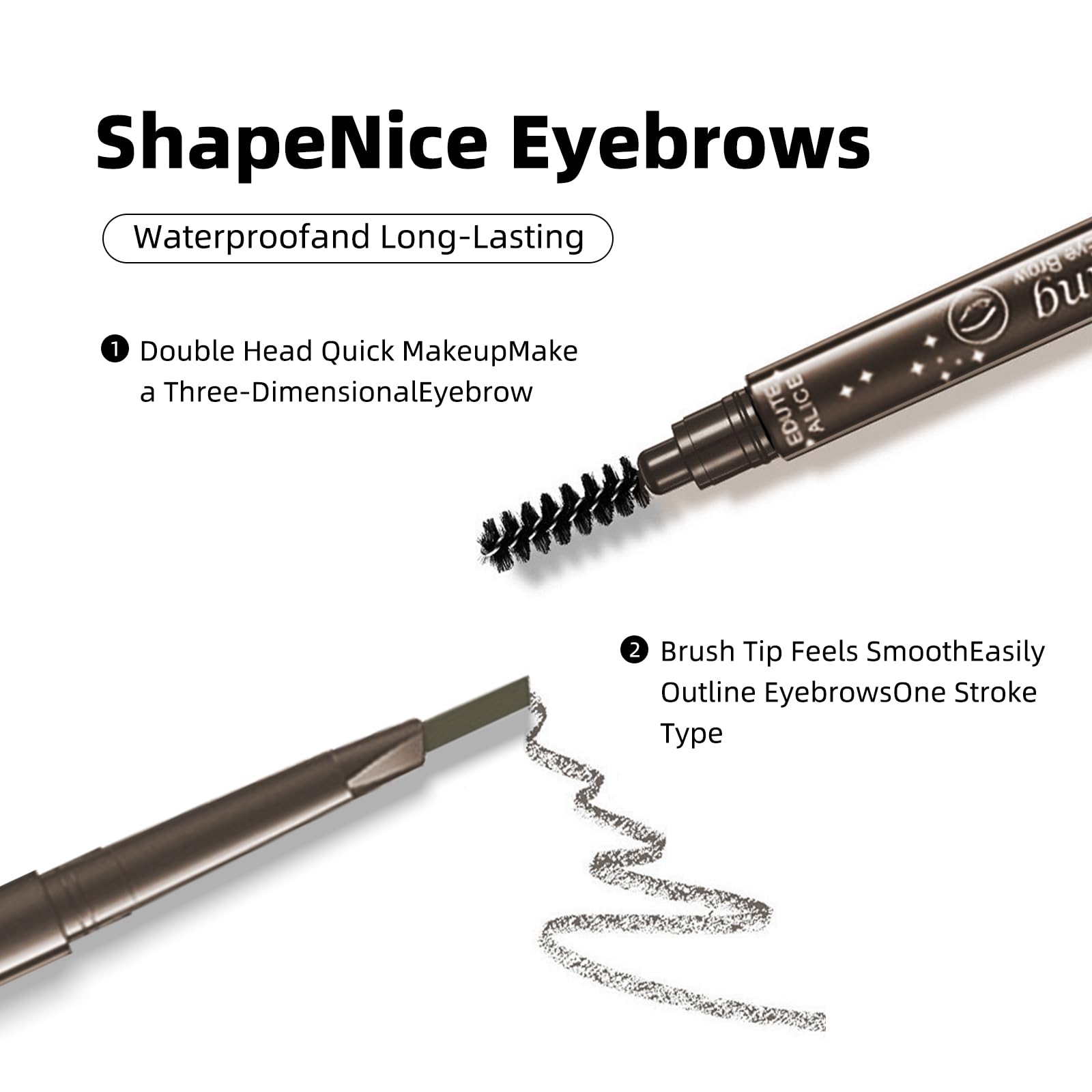 12 lápices de cejas 2 en 1 con punta y pincel con lápiz de cejas retráctil e impermeable para mujeres y principiantes (negro) 2