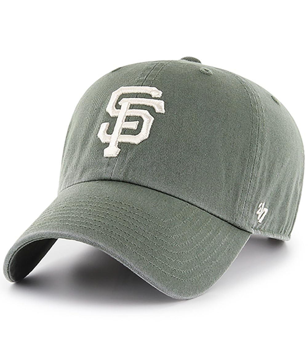 47 Brand MLB Moss Green Primary Logo Clean Up Adjustable Strap Baseball Cap Hat, Adult One Size Fits All, San Francisco Giants, One size