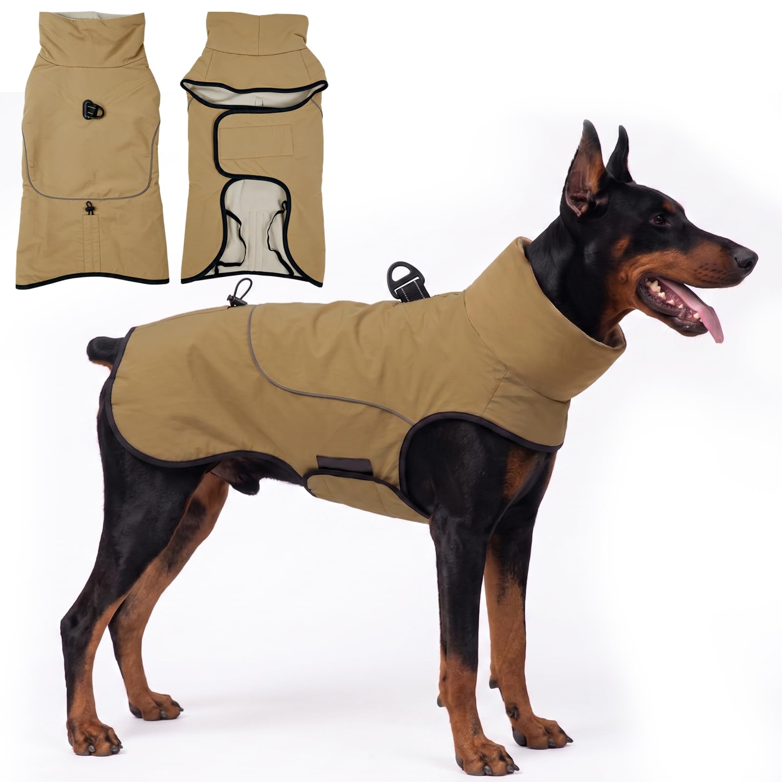 Poiinvc Warm Waterproof Dog Coat with Harness D-Ring Winter Jacket