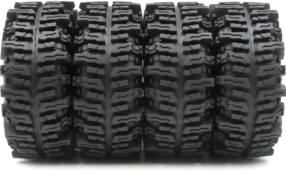 hobbysoul 4pcs RC 2.2 Mud Slingers Tires Soft Sticky Tyers Height 124mm & 2.2 Beadlock Wheels Rim Hex 12mm for RC Crawlers Truck Upgrade