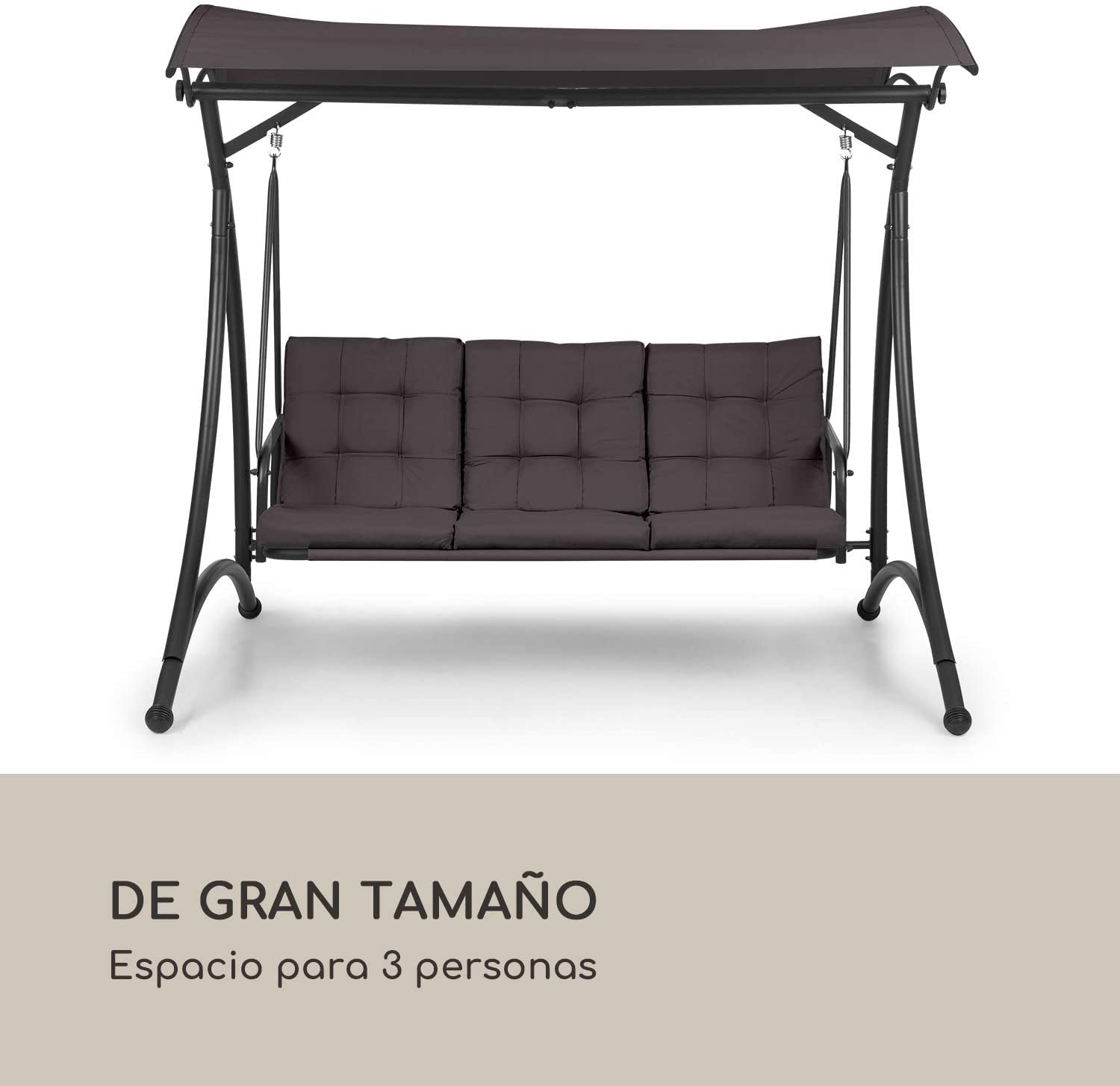 blumfeldt Marbella - Columpio balancín Hollywood, 3 plazas, Estructura Acero Revestido en Polvo, Cojines 8 cm Grosor, Fundas poliéster, Toldo arqueado, Protección UV, Respaldo reclinable, Gris