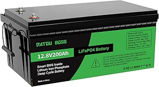 DATOUBOSS Batterie 12V 200Ah LiFePO4, batterie lithium 2560Wh avec BMS 200A, 4500-15000 cycles profonds, prise en charge en connexion série/parallèle, pour camping-car, panneau solaire, marine, ménage