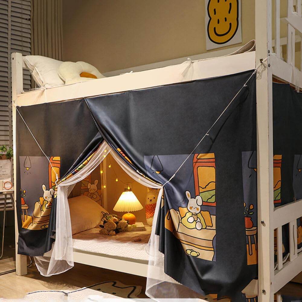 Goodern Student Dormitory Bed Curtain,Dust-Proof Bunk Bed Cloth Net with Hook,Anti Mosquito Mesh Blackout Single Bed Curtain Dormitory Privacy Protection Canopy Student Print Shading Curtains-Rabbit