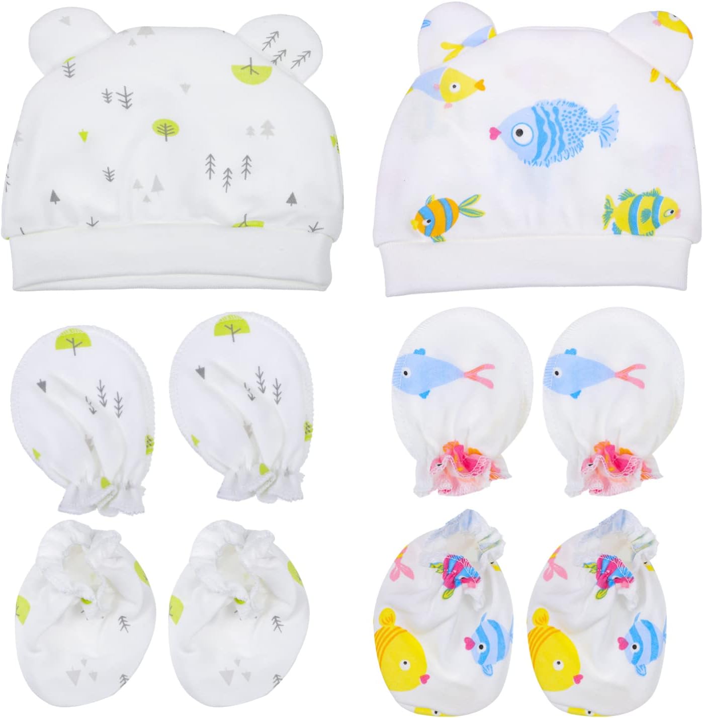 HEALLILY No Scratch Mittens for Baby, Newborn Hats Gloves, Mittens for Newborn Baby, Toddler Mittens 2 Sets (Color 1)
