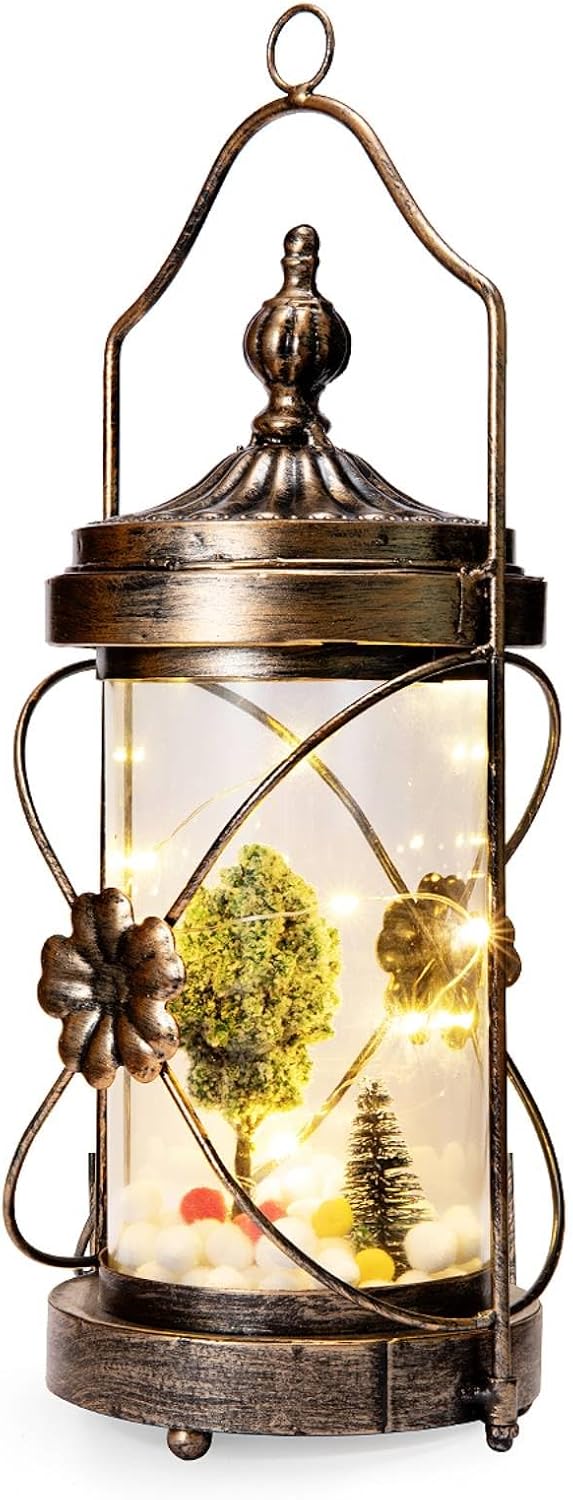 Christmas Lantern Lights, Christmas Snow Globe Lantern Indoor Decoration with 10 LED Fairy Lights and Christmas Tree, Battery Operated, Xmas Gift