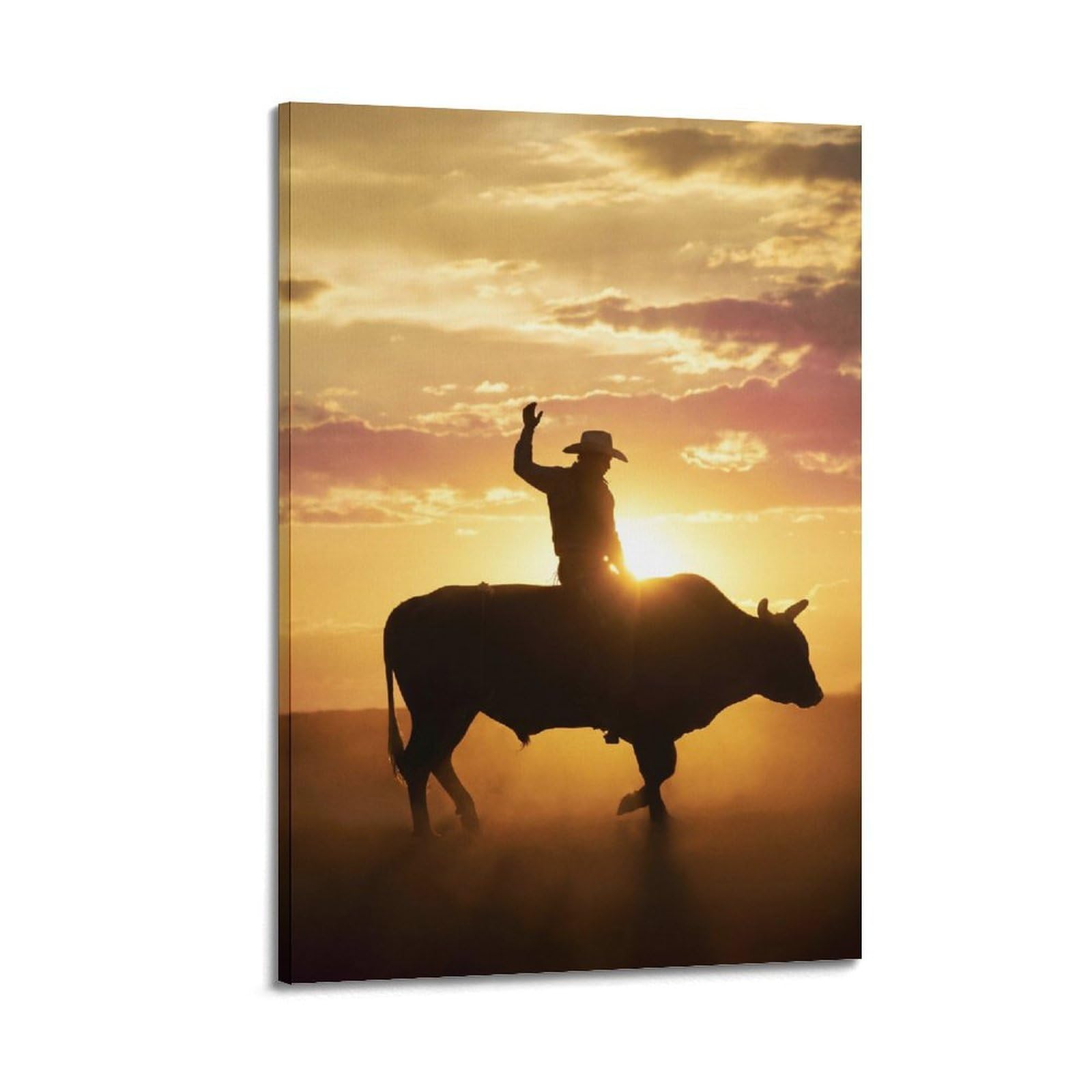 XKUGA Golden Sky Rodeo Poster Bull Silhouette Western Classic Modern Decorative Canvas Prints - Ideal Wall Art for Family, Man Cave, Game Room, Boys & Girls Bedroom 20x30inch(50x75cm)