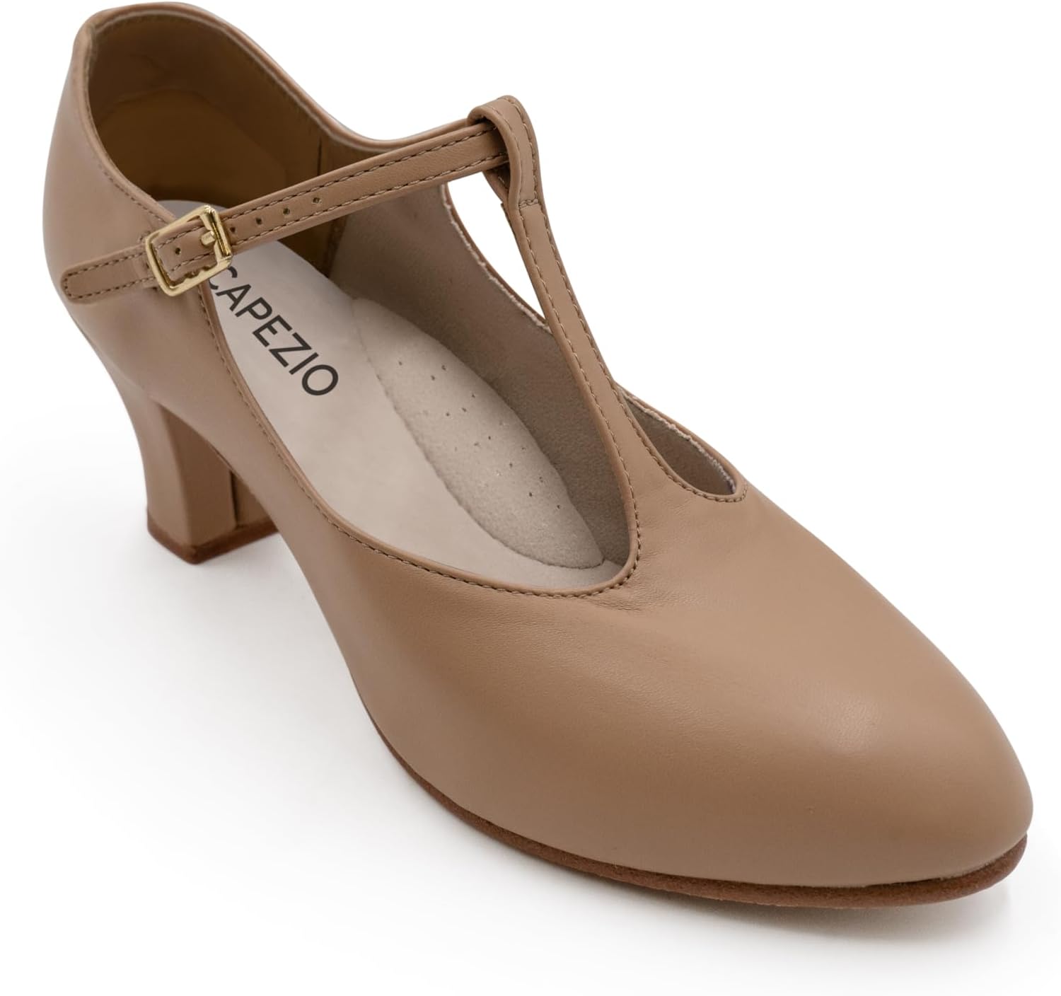 Capezio Jr. Footlight T-Strap Character Shoe, Caramel, 5.5 W - Image 2