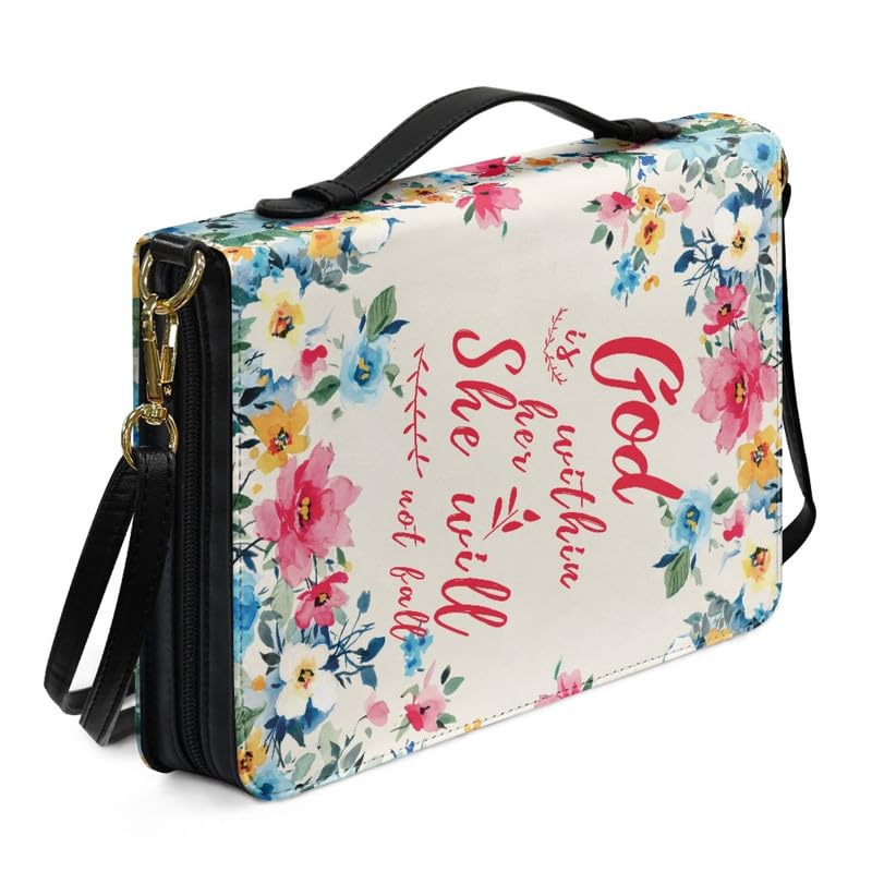 Kuiaobaty Watercolor Peony Flower Bible Cover Church Study Zippered Bible Bag with Pen Slots, Cute Daisy Floral Portable Bible Carrying Case for Women — image 1