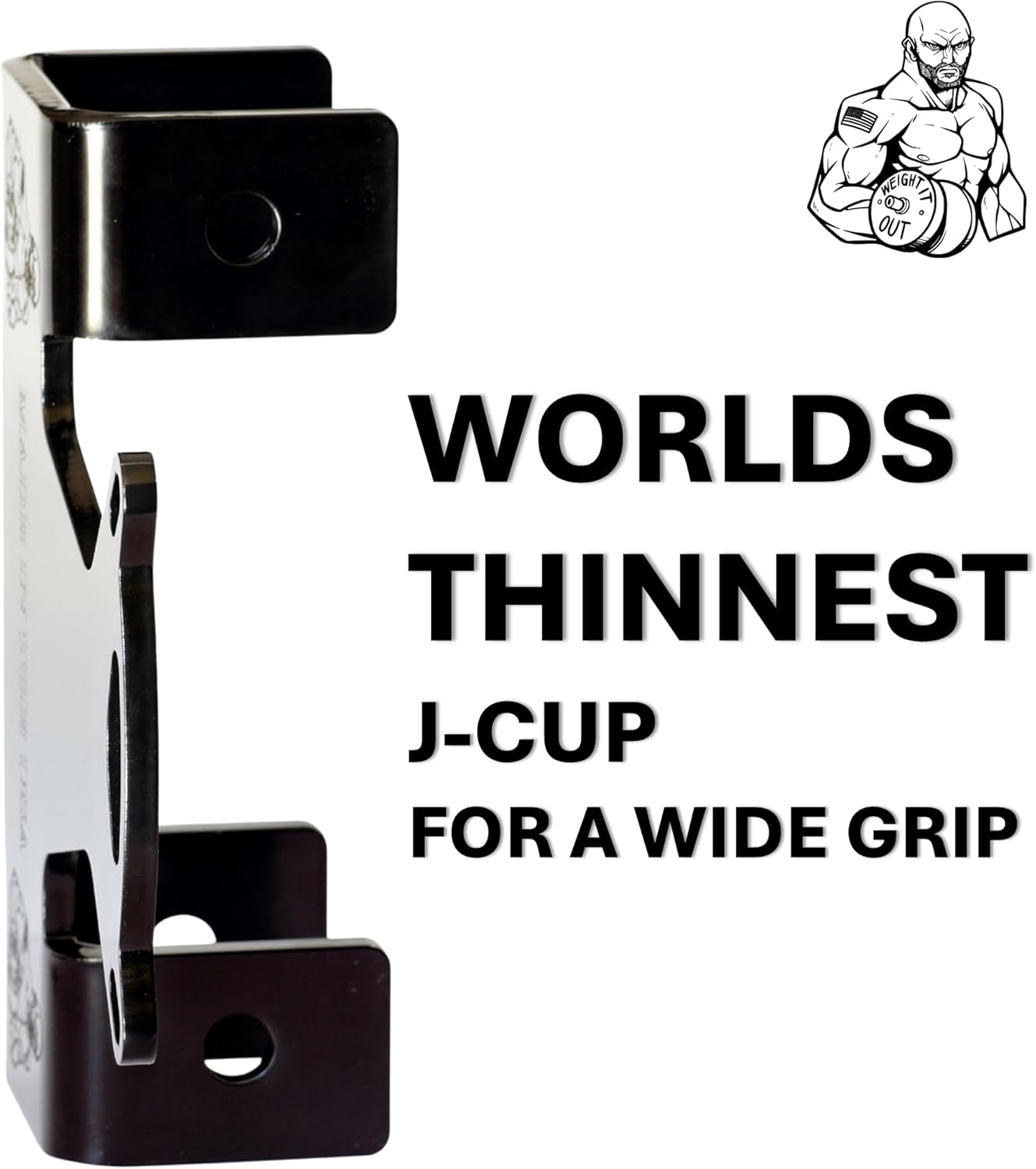 Weight It Out J-Cup Hook Attachment Barbell Holder/Squat Rack 5/8" Holes Accessories Solid Steel USA Made Pairs