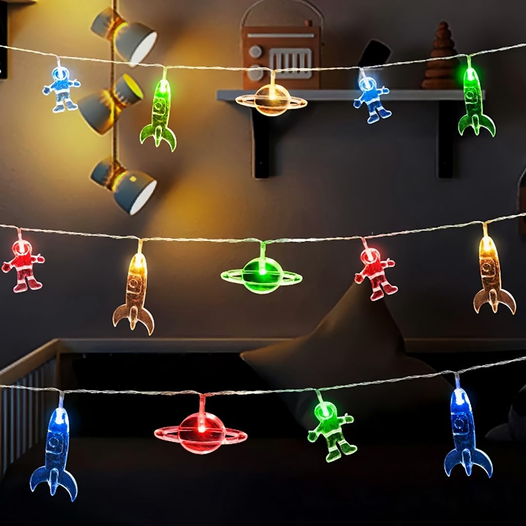 HHMTAKA Space Children's Fairy String Lights Battery Operated Bedroom Nursery 3M 20 Warm White LEDs for Any Decoration