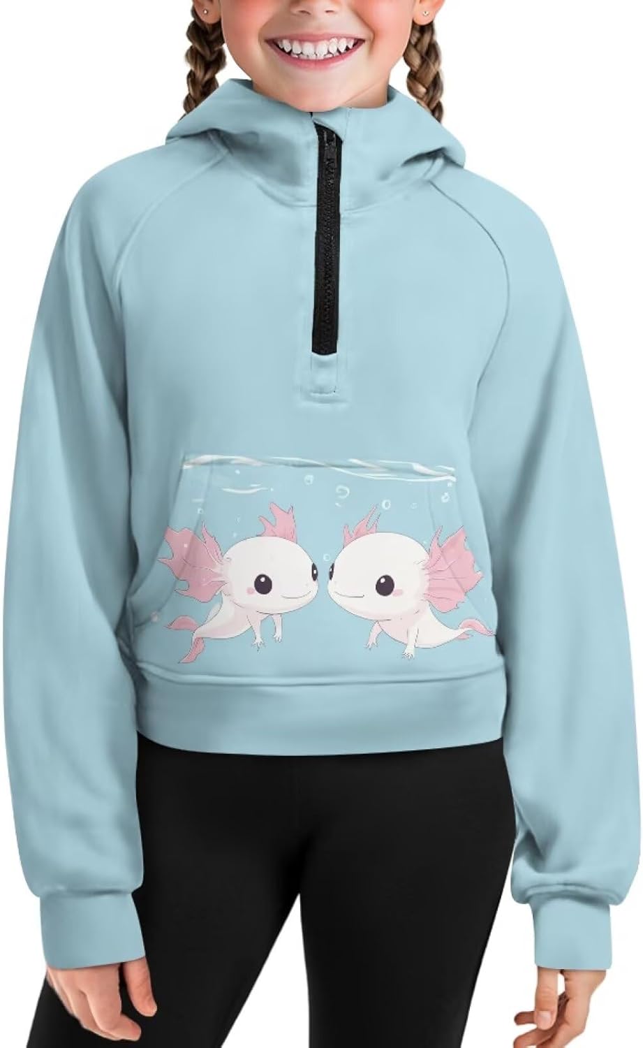Children Half Zip Raglan Sweatshirt for Girls 5-14Y Winter Crop Hoodies with Front Pockets Comfoy Breathable