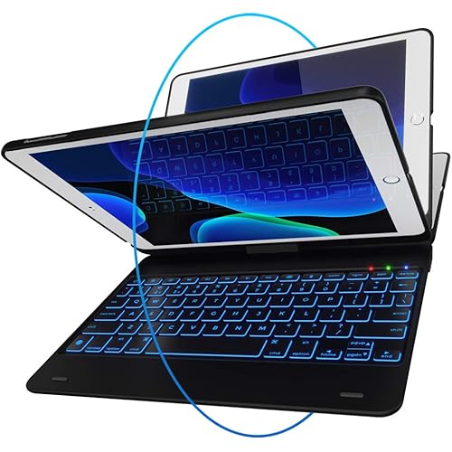 iPad Keyboard Case for iPad 2018 (6th Gen) / 2017 (5th Gen) - iPad Pro 9.7 - iPad Air 2 & 1 - Thin & Light - 360 Rotatable - Wireless/BT - Backlit 10 Color - Case with Keyboard (Black)