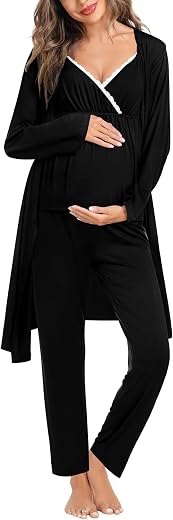 SWOMOG Maternity Nursing Robe Set 3 Piece Breastfeeding Pajamas 3 in 1 Labor Delivery Sleevless Tops&amp;Long Pants Pregnancy ...
