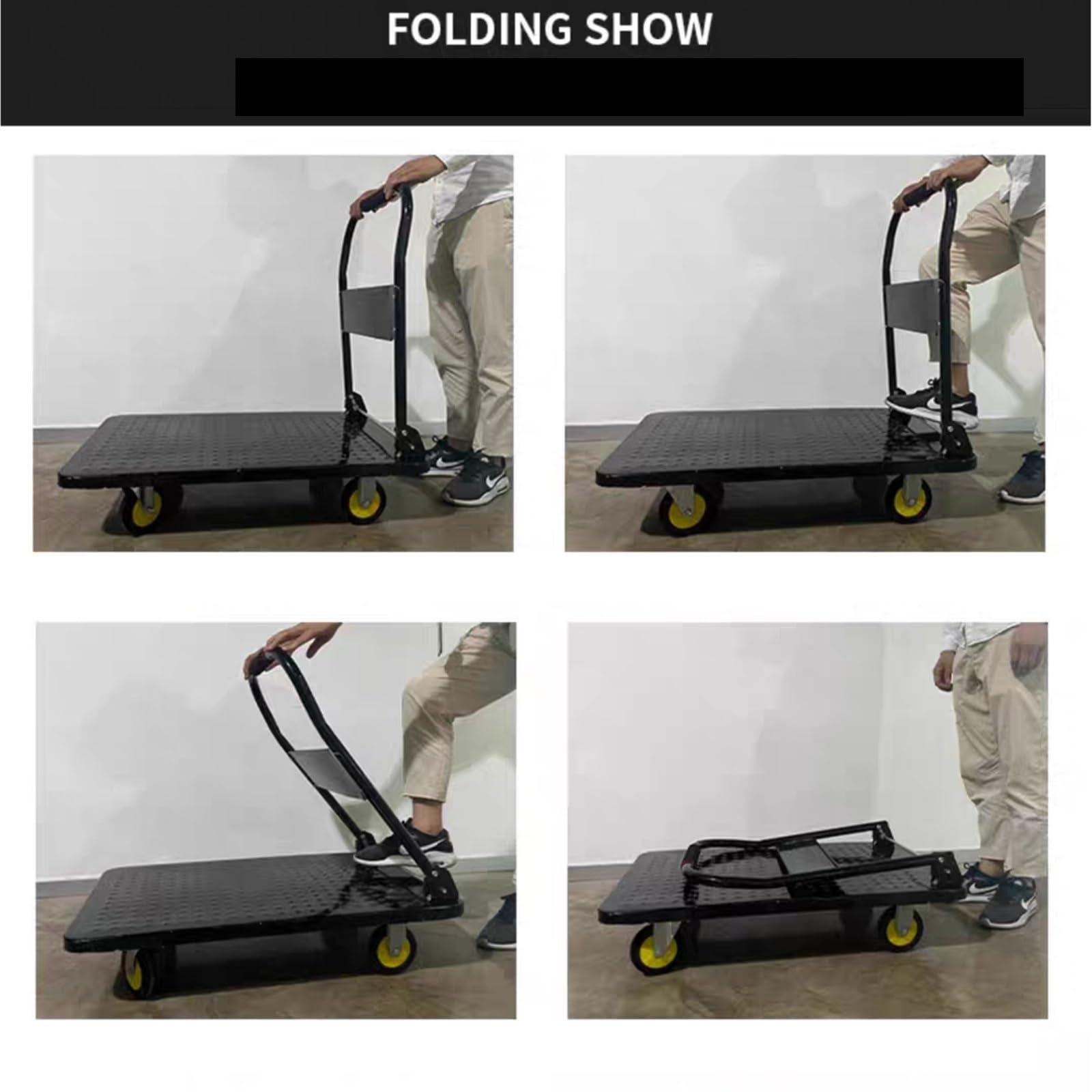 Carrello pieghevole con ruote piroettanti for carico, stoccaggio e magazzino. carrello